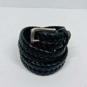 Fossil Black Braided Leather Woven Belt with Silver Buckle